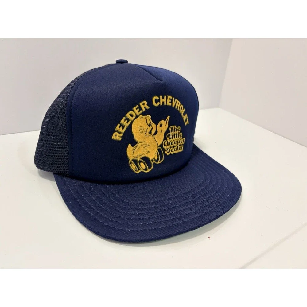 Reeder Chevrolet Trail Trucker Snapback Hat Cap VTG Retro Blue